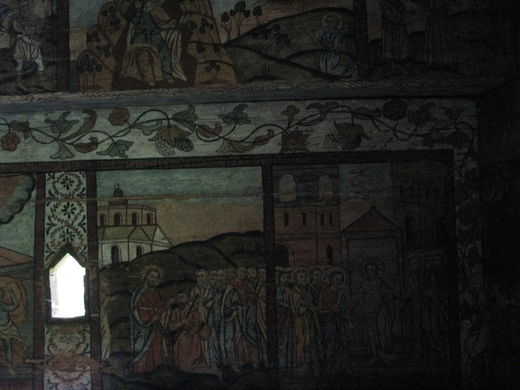 Pictura murală din interiorul bisericii de lemn din Bogdan Vodă.